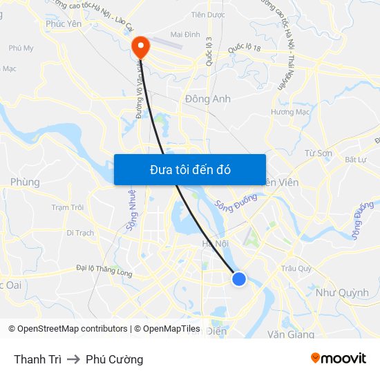 Thanh Trì to Phú Cường map