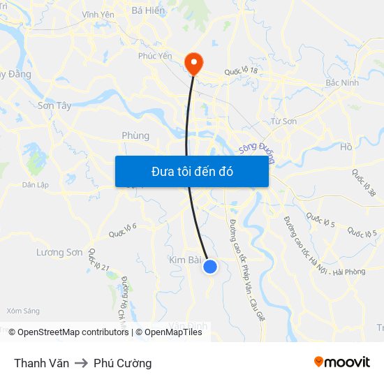 Thanh Văn to Phú Cường map