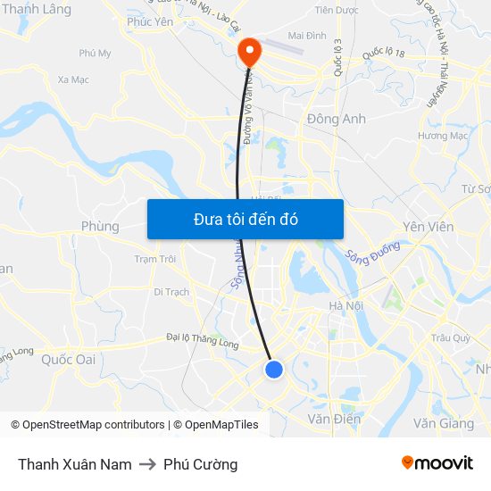 Thanh Xuân Nam to Phú Cường map