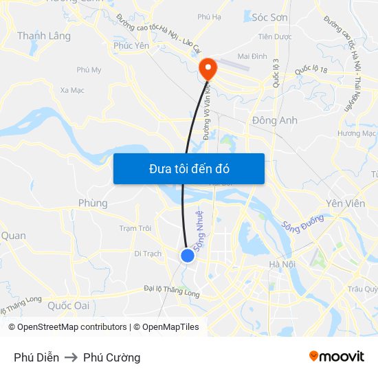Phú Diễn to Phú Cường map