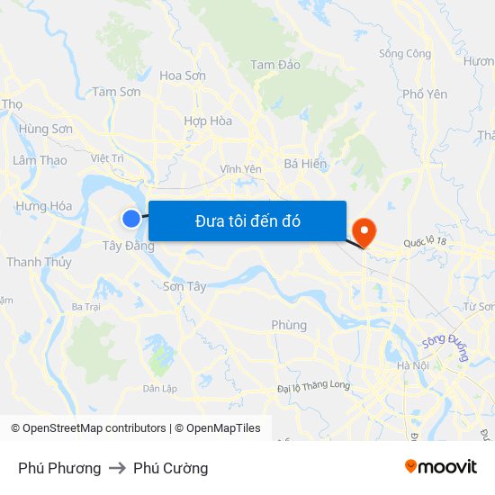 Phú Phương to Phú Cường map