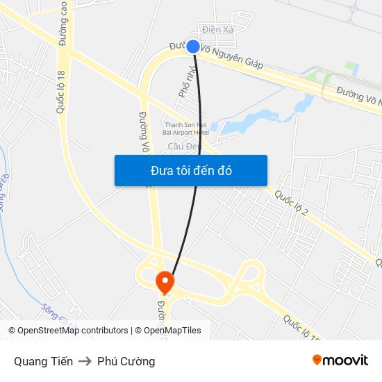 Quang Tiến to Phú Cường map