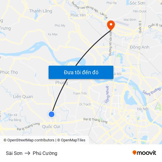 Sài Sơn to Phú Cường map