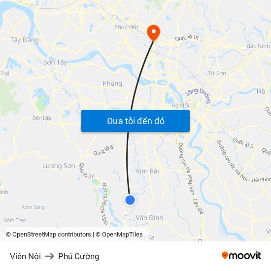 Viên Nội to Phú Cường map