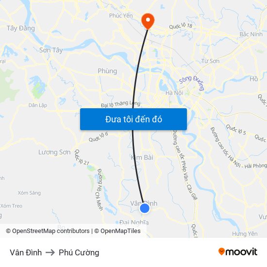 Vân Đình to Phú Cường map