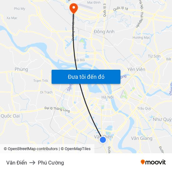 Văn Điển to Phú Cường map