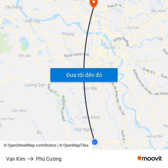 Vạn Kim to Phú Cường map