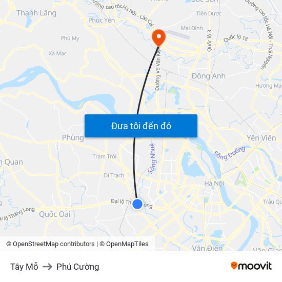 Tây Mỗ to Phú Cường map