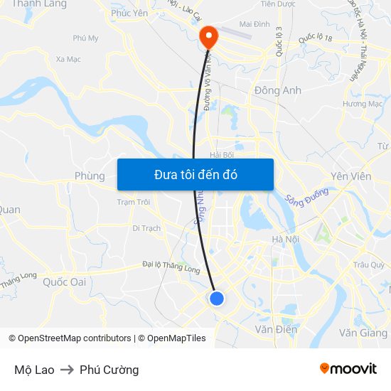 Mộ Lao to Phú Cường map