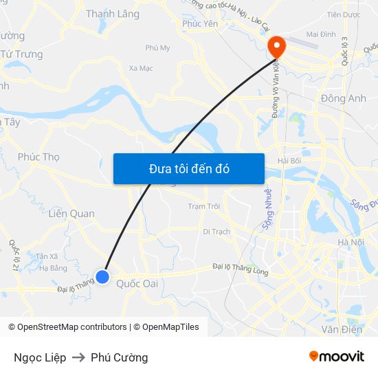 Ngọc Liệp to Phú Cường map