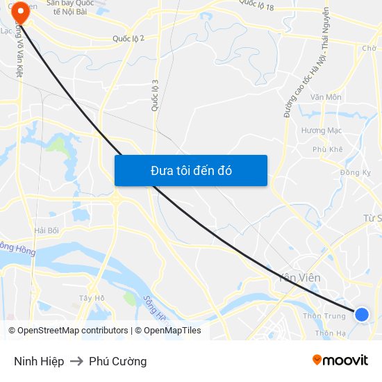 Ninh Hiệp to Phú Cường map