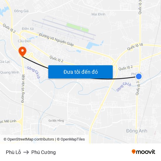 Phù Lỗ to Phú Cường map