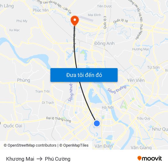 Khương Mai to Phú Cường map