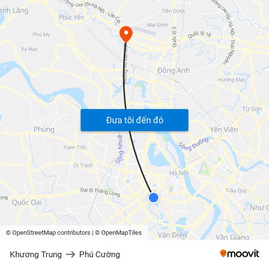 Khương Trung to Phú Cường map