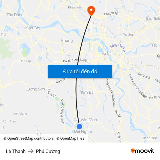 Lê Thanh to Phú Cường map