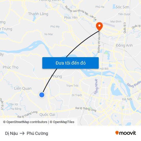 Dị Nậu to Phú Cường map