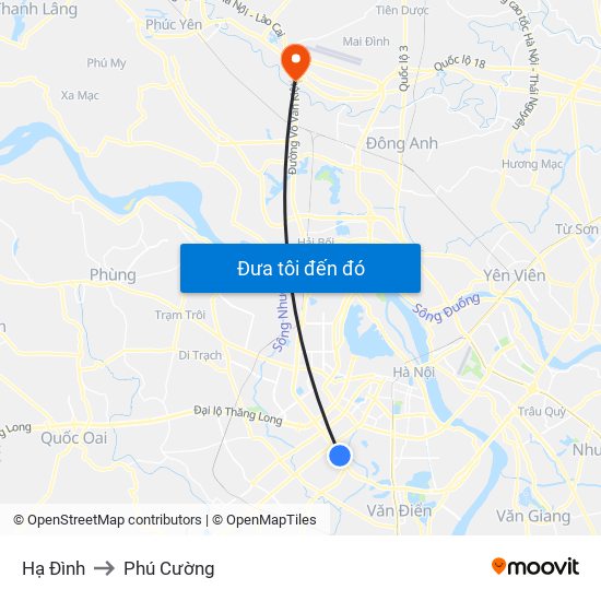 Hạ Đình to Phú Cường map