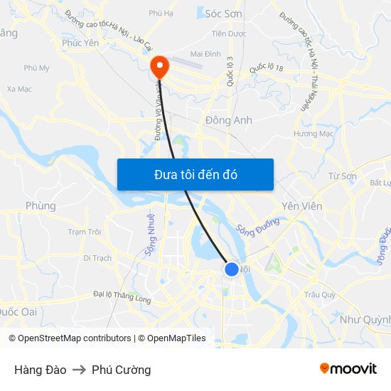 Hàng Đào to Phú Cường map