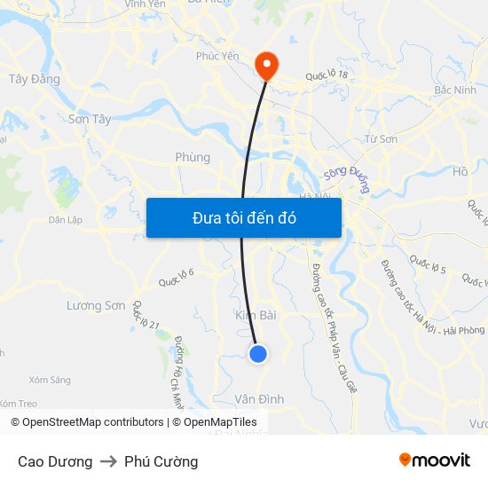 Cao Dương to Phú Cường map