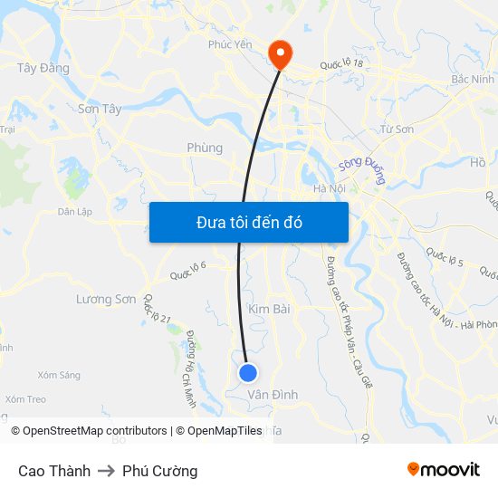 Cao Thành to Phú Cường map