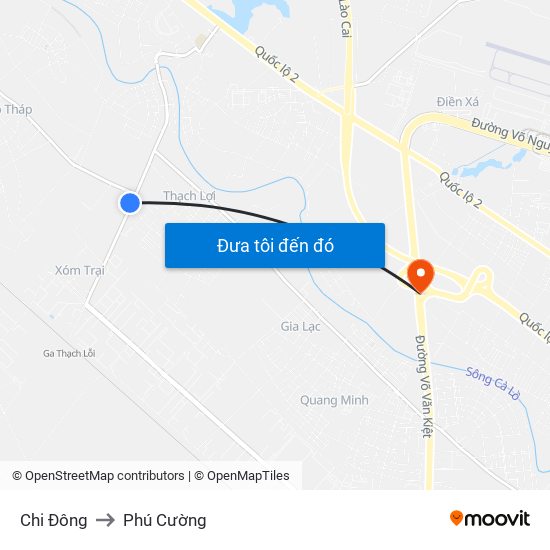 Chi Đông to Phú Cường map