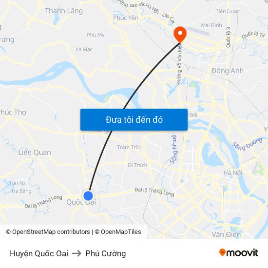 Huyện Quốc Oai to Phú Cường map