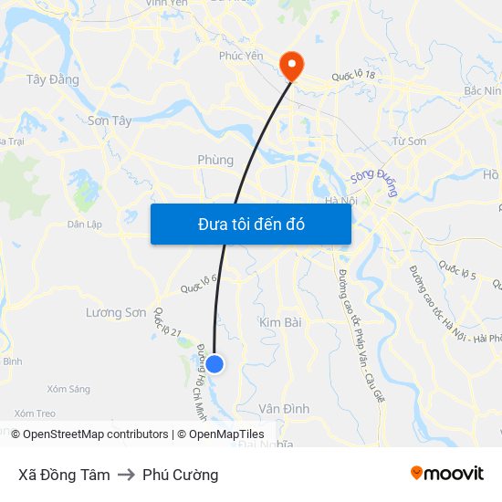 Xã Đồng Tâm to Phú Cường map