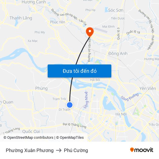 Phường Xuân Phương to Phú Cường map