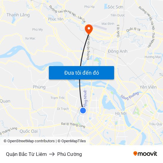 Quận Bắc Từ Liêm to Phú Cường map