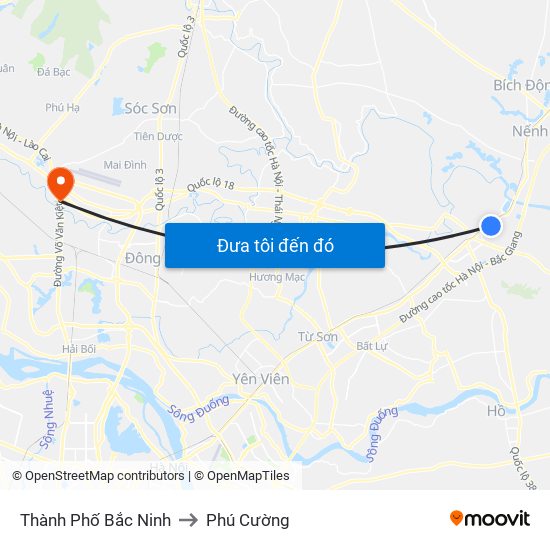 Thành Phố Bắc Ninh to Phú Cường map