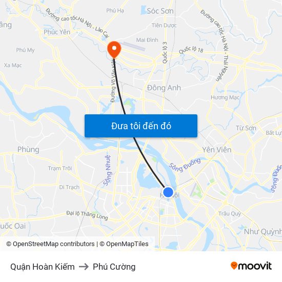 Quận Hoàn Kiếm to Phú Cường map