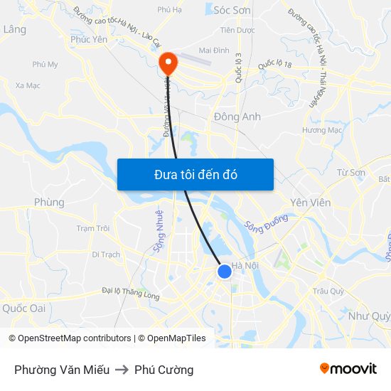 Phường Văn Miếu to Phú Cường map