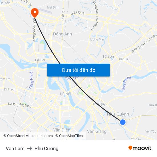 Văn Lâm to Phú Cường map