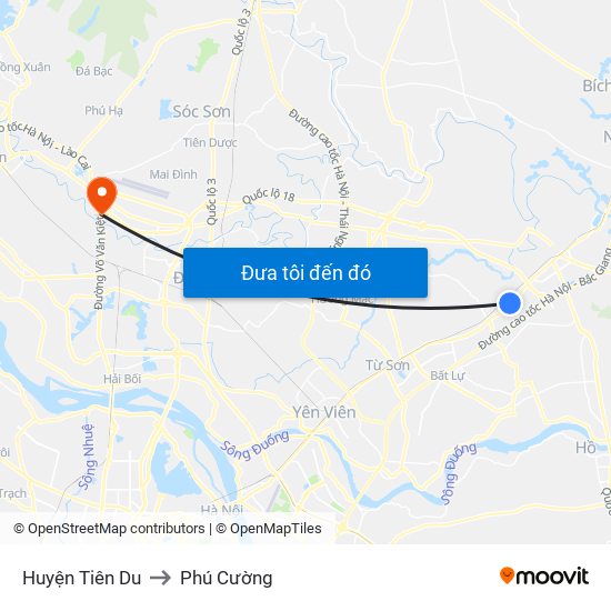 Huyện Tiên Du to Phú Cường map