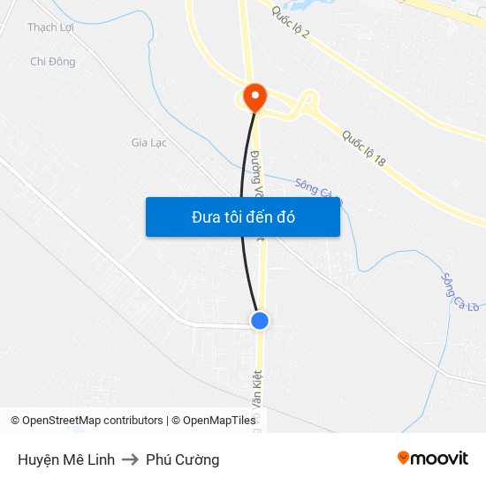 Huyện Mê Linh to Phú Cường map
