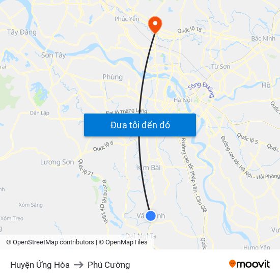 Huyện Ứng Hòa to Phú Cường map