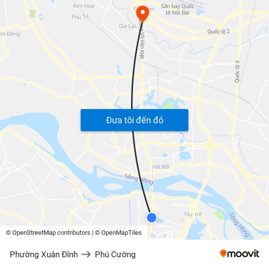 Phường Xuân Đỉnh to Phú Cường map