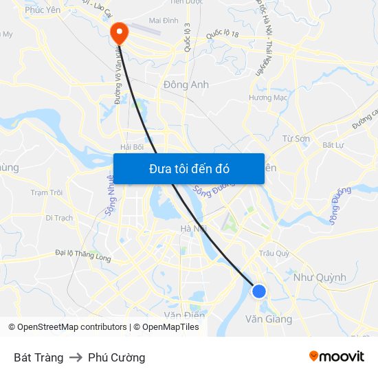 Bát Tràng to Phú Cường map