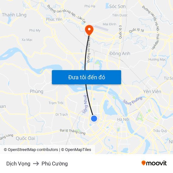Dịch Vọng to Phú Cường map