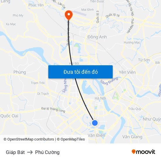 Giáp Bát to Phú Cường map