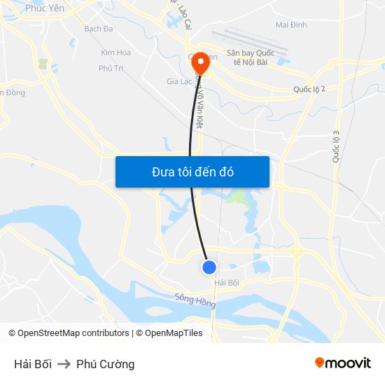 Hải Bối to Phú Cường map