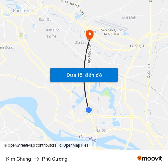 Kim Chung to Phú Cường map