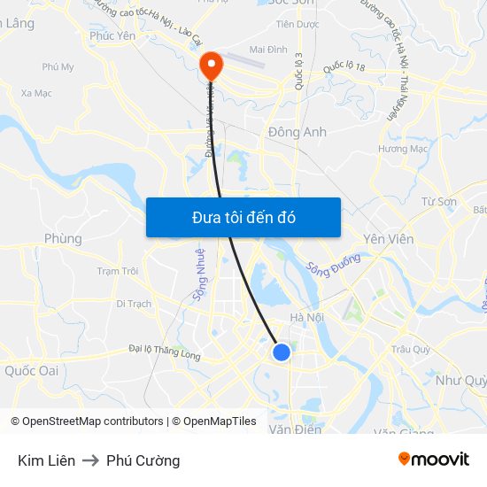 Kim Liên to Phú Cường map