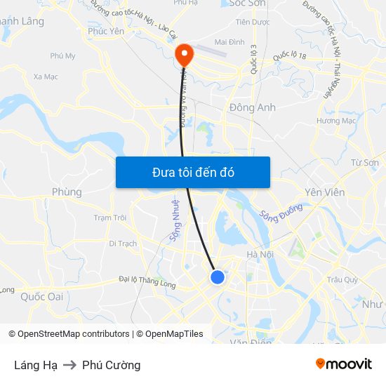 Láng Hạ to Phú Cường map