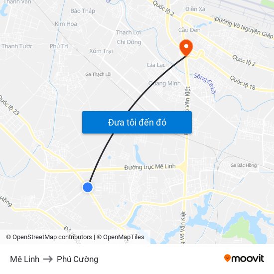 Mê Linh to Phú Cường map
