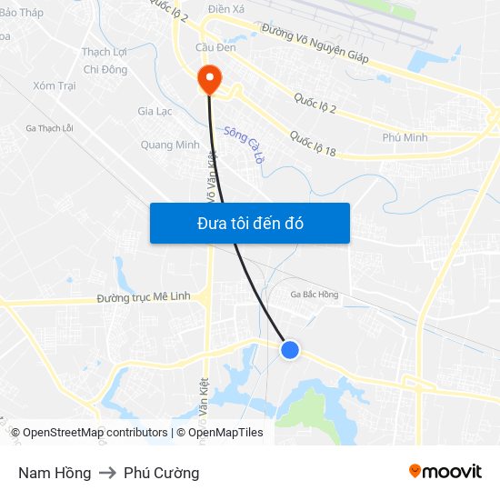 Nam Hồng to Phú Cường map