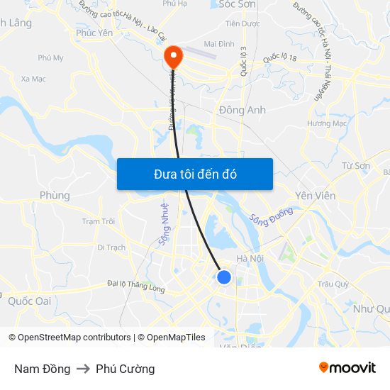 Nam Đồng to Phú Cường map