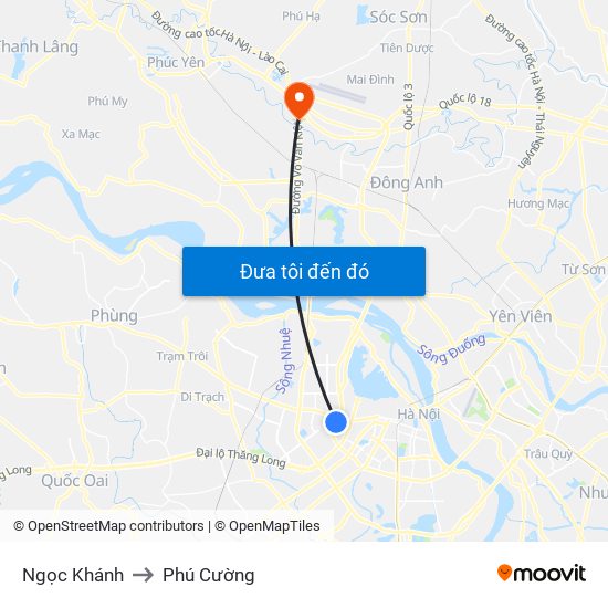 Ngọc Khánh to Phú Cường map