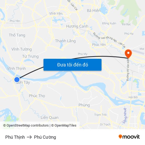 Phú Thịnh to Phú Cường map