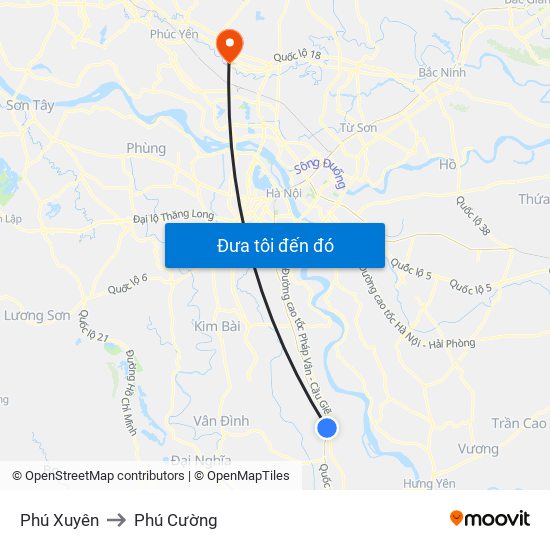 Phú Xuyên to Phú Cường map